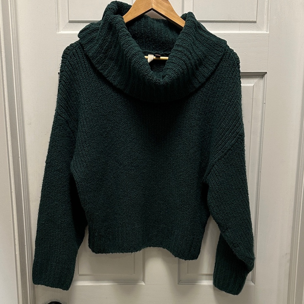 Anthropologie Pilcro Women’s Small Deep Green Cable Knit Cowl Neck Sweater - Picture 7 of 8